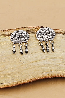 Oxidized Silver Finish Handcrafted Dangler Earrings In Sterling Silver