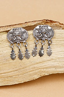 Oxidized Silver Finish Handcrafted Dangler Earrings In Sterling Silver