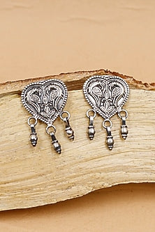Oxidized Silver Finish Handcrafted Dangler Earrings In Sterling Silver