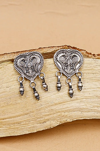 Oxidized Silver Finish Handcrafted Dangler Earrings In Sterling Silver