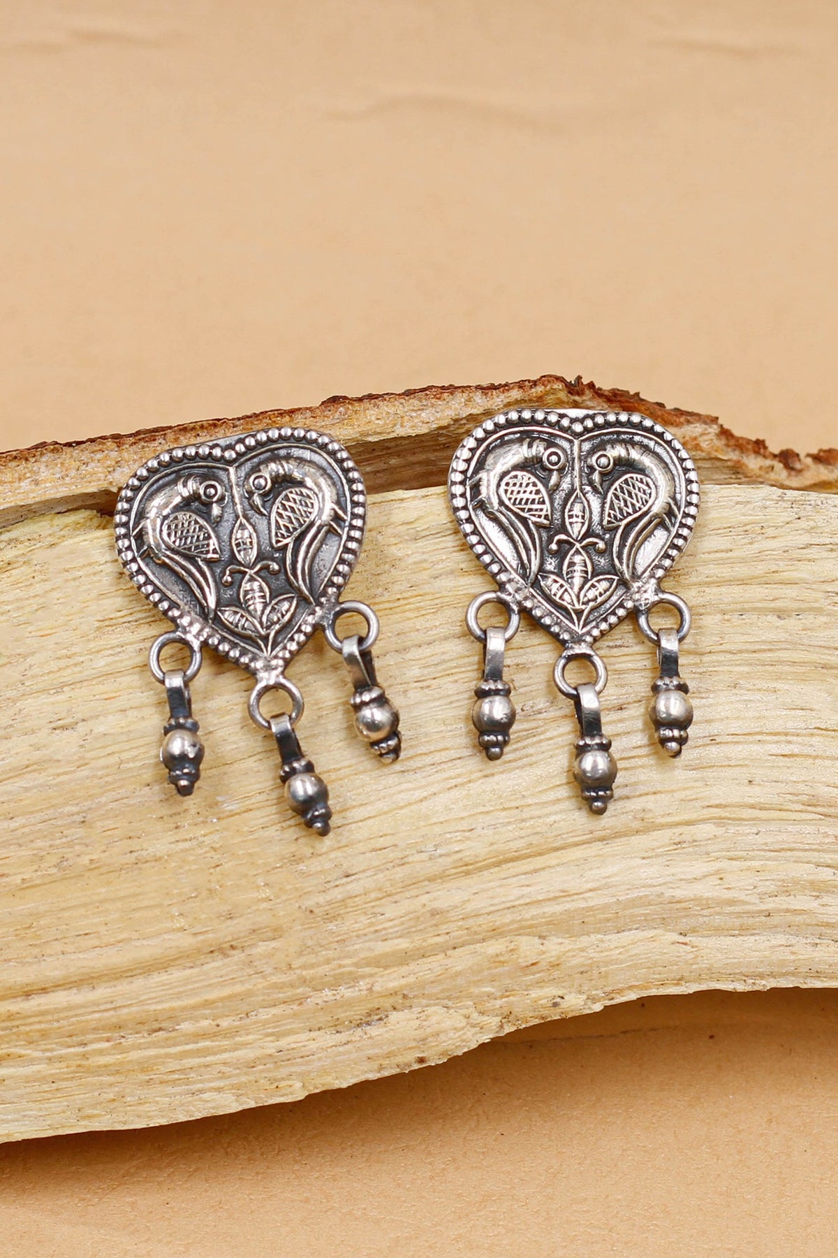 Oxidized Silver Finish Handcrafted Dangler Earrings In Sterling Silver