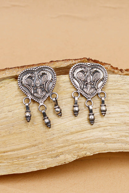 Oxidized Silver Finish Handcrafted Dangler Earrings In Sterling Silver