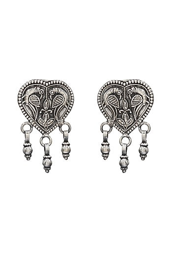 Oxidized Silver Finish Handcrafted Dangler Earrings In Sterling Silver
