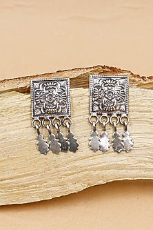 Oxidized Silver Finish Handcrafted Dangler Earrings In Sterling Silver
