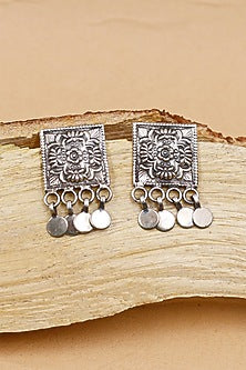 Oxidized Silver Finish Handcrafted Dangler Earrings In Sterling Silver