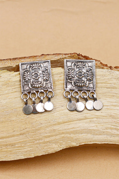 Oxidized Silver Finish Handcrafted Dangler Earrings In Sterling Silver