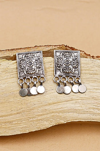 Oxidized Silver Finish Handcrafted Dangler Earrings In Sterling Silver