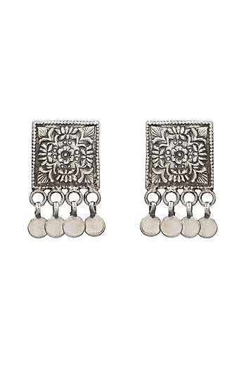 Oxidized Silver Finish Handcrafted Dangler Earrings In Sterling Silver