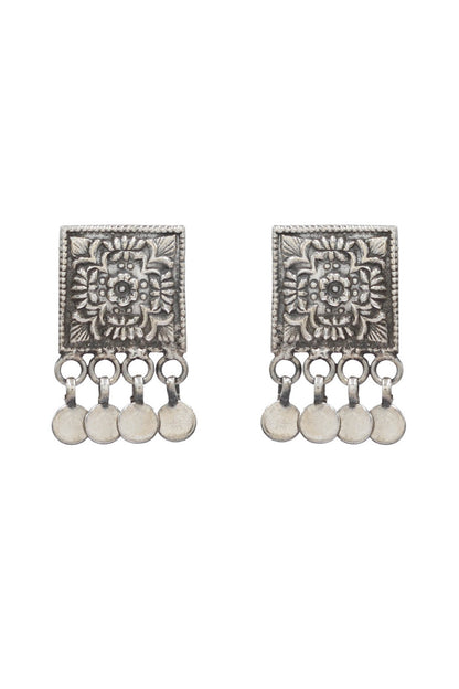 Oxidized Silver Finish Handcrafted Dangler Earrings In Sterling Silver
