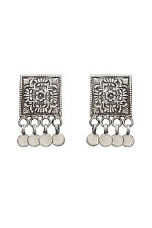 Oxidized Silver Finish Handcrafted Dangler Earrings In Sterling Silver