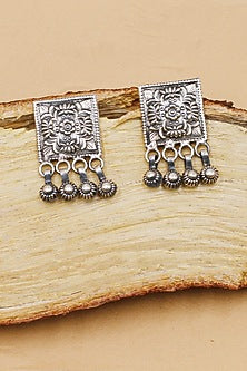Oxidized Silver Finish Handcrafted Dangler Earrings In Sterling Silver