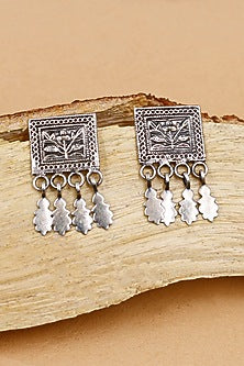 Oxidized Silver Finish Handcrafted Dangler Earrings In Sterling Silver