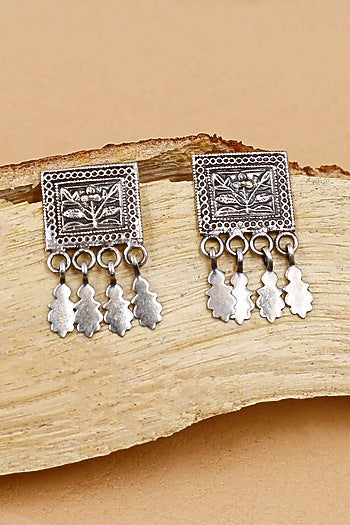 Oxidized Silver Finish Handcrafted Dangler Earrings In Sterling Silver