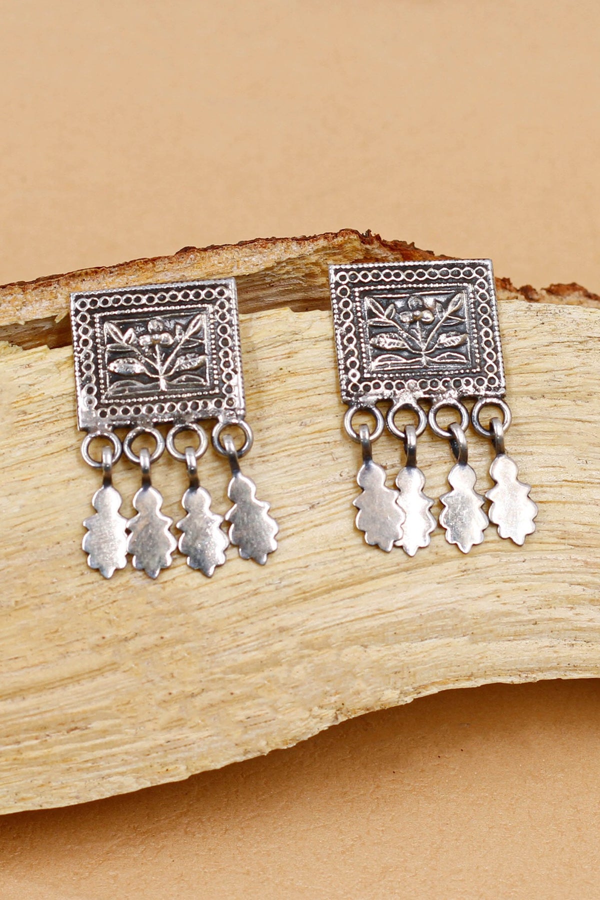 Oxidized Silver Finish Handcrafted Dangler Earrings In Sterling Silver