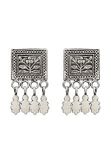 Oxidized Silver Finish Handcrafted Dangler Earrings In Sterling Silver