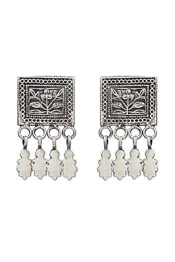 Oxidized Silver Finish Handcrafted Dangler Earrings In Sterling Silver