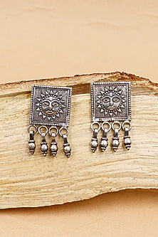 Oxidized Silver Finish Handcrafted Dangler Earrings In Sterling Silver