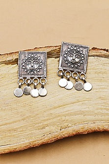 Oxidized Silver Finish Handcrafted Dangler Earrings In Sterling Silver