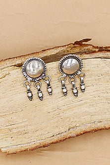 Oxidized Silver Finish Handcrafted Dangler Earrings In Sterling Silver