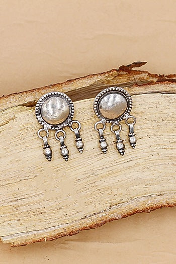 Oxidized Silver Finish Handcrafted Dangler Earrings In Sterling Silver
