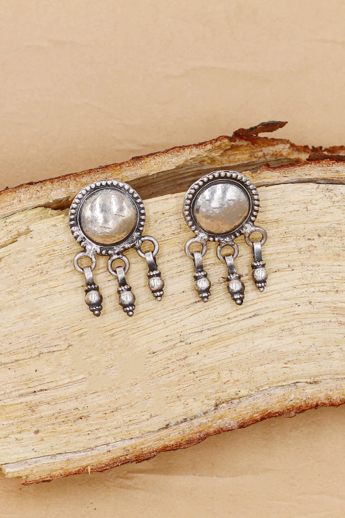 Oxidized Silver Finish Handcrafted Dangler Earrings In Sterling Silver