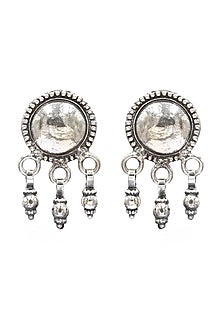 Oxidized Silver Finish Handcrafted Dangler Earrings In Sterling Silver