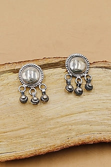 Oxidized Silver Finish Handcrafted Dangler Earrings In Sterling Silver