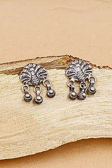Oxidized Silver Finish Handcrafted Dangler Earrings In Sterling Silver