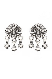 Oxidized Silver Finish Handcrafted Dangler Earrings In Sterling Silver