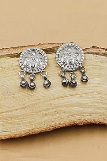 Oxidized Silver Finish Handcrafted Dangler Earrings In Sterling Silver