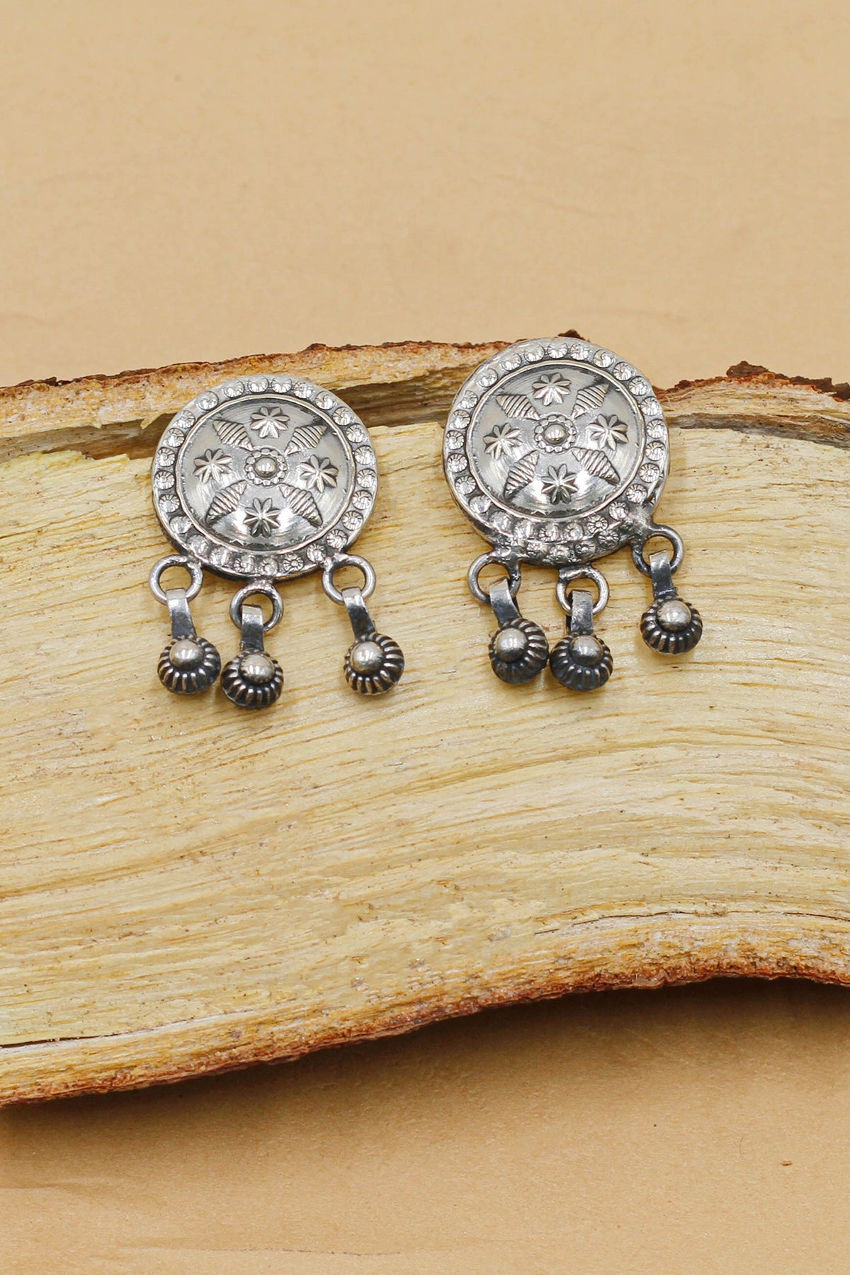 Oxidized Silver Finish Handcrafted Dangler Earrings In Sterling Silver