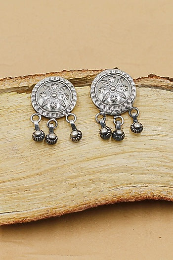 Oxidized Silver Finish Handcrafted Dangler Earrings In Sterling Silver