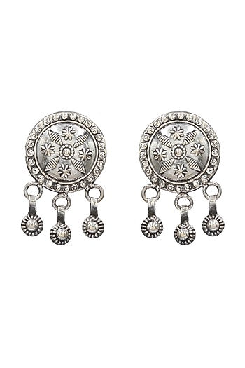 Oxidized Silver Finish Handcrafted Dangler Earrings In Sterling Silver