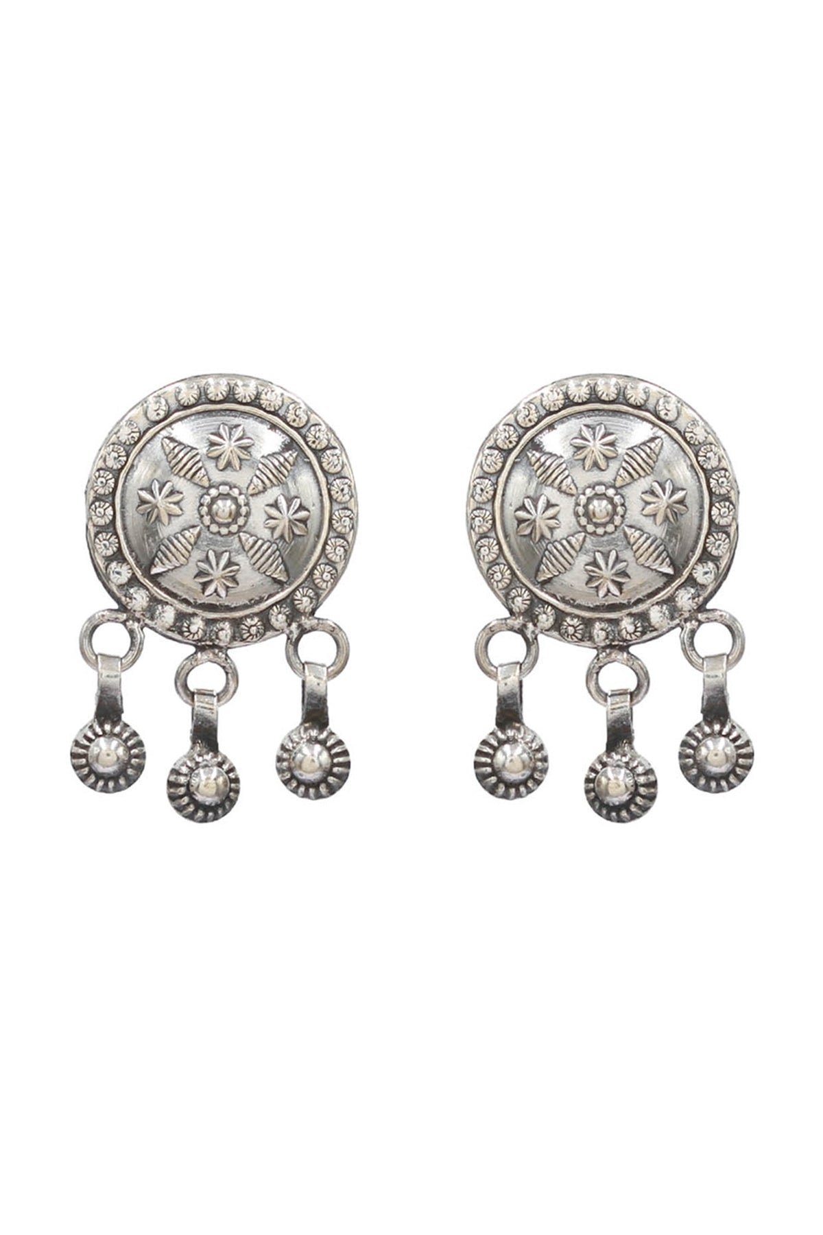 Oxidized Silver Finish Handcrafted Dangler Earrings In Sterling Silver