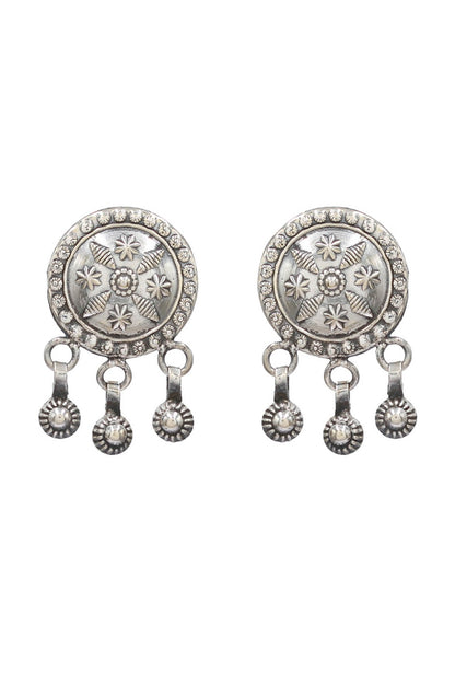Oxidized Silver Finish Handcrafted Dangler Earrings In Sterling Silver