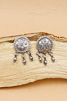 Oxidized Silver Finish Handcrafted Dangler Earrings In Sterling Silver