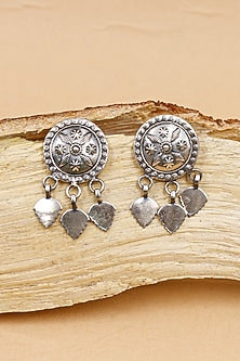 Oxidized Silver Finish Handcrafted Dangler Earrings In Sterling Silver