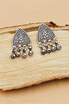 Oxidized Silver Finish Handcrafted Dangler Earrings In Sterling Silver