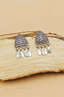 Oxidized Silver Finish Handcrafted Dangler Earrings In Sterling Silver