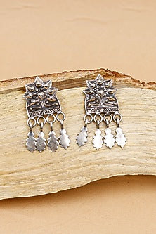 Oxidized Silver Finish Handcrafted Dangler Earrings In Sterling Silver