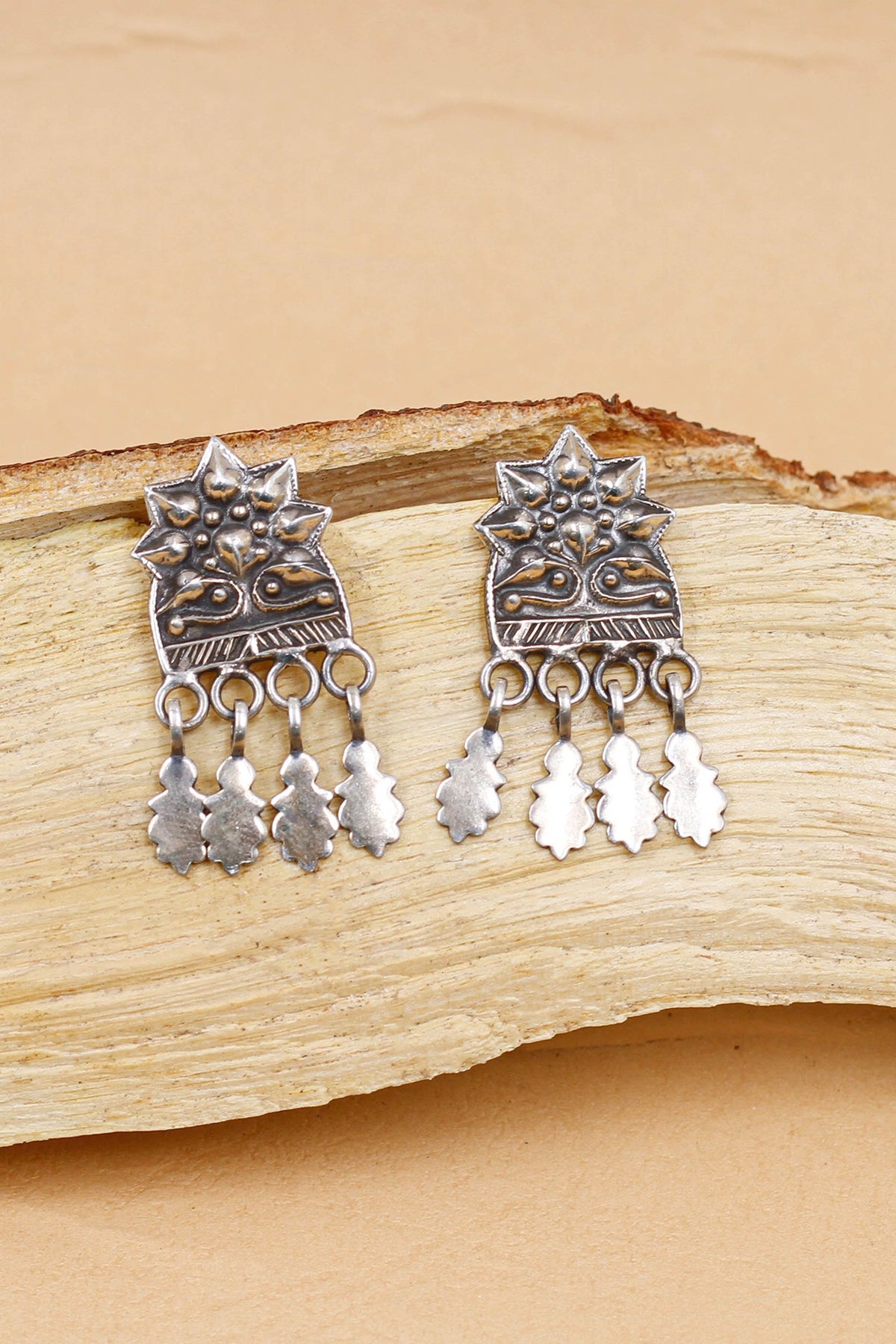 Oxidized Silver Finish Handcrafted Dangler Earrings In Sterling Silver