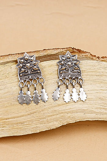 Oxidized Silver Finish Handcrafted Dangler Earrings In Sterling Silver
