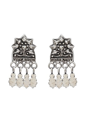 Oxidized Silver Finish Handcrafted Dangler Earrings In Sterling Silver