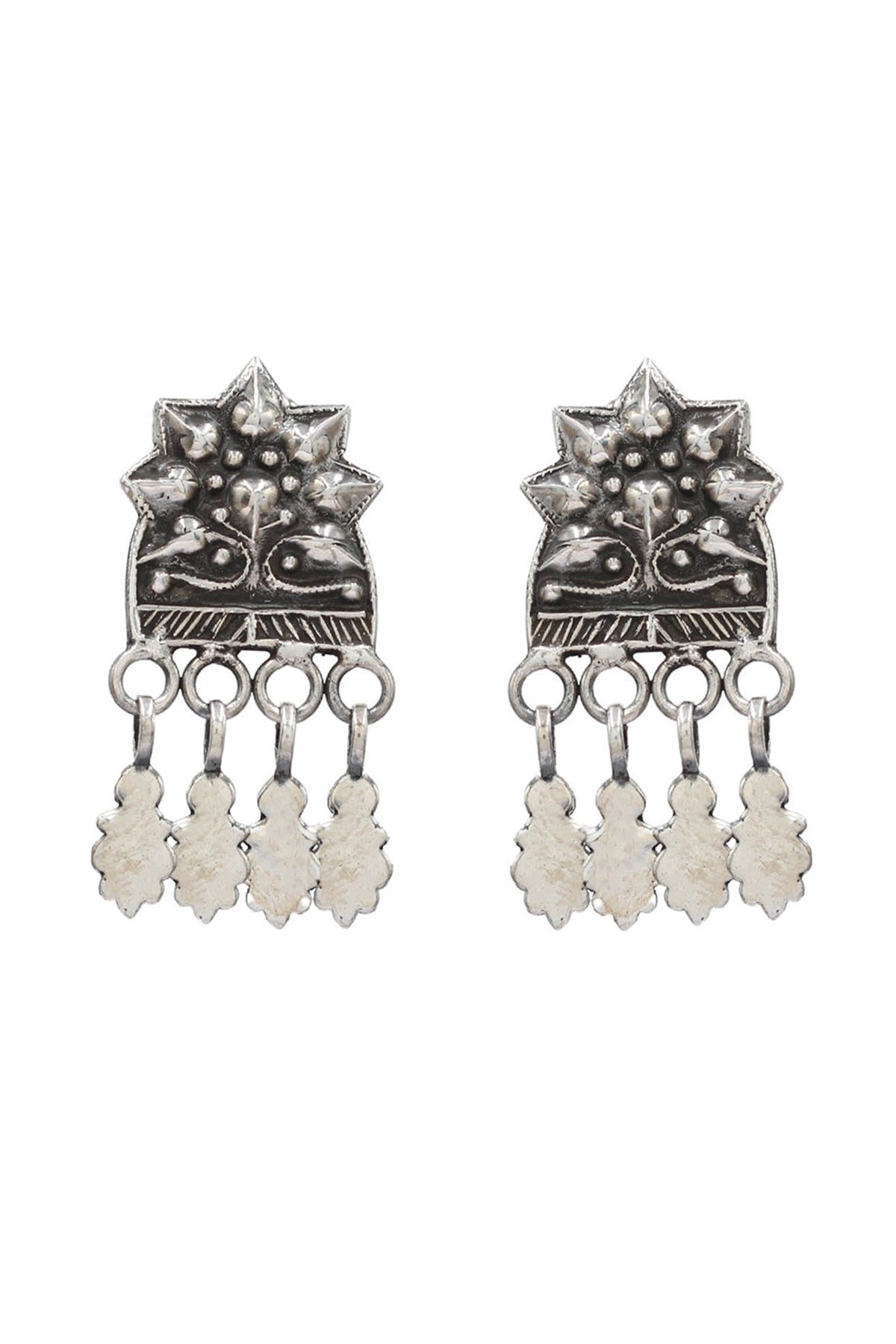 Oxidized Silver Finish Handcrafted Dangler Earrings In Sterling Silver