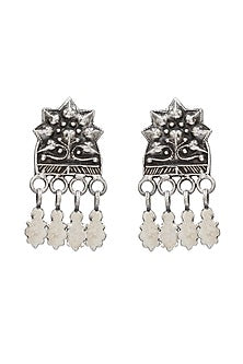 Oxidized Silver Finish Handcrafted Dangler Earrings In Sterling Silver