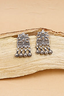 Oxidized Silver Finish Handcrafted Dangler Earrings In Sterling Silver