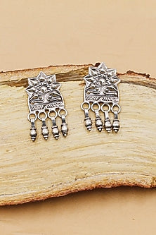 Oxidized Silver Finish Handcrafted Dangler Earrings In Sterling Silver