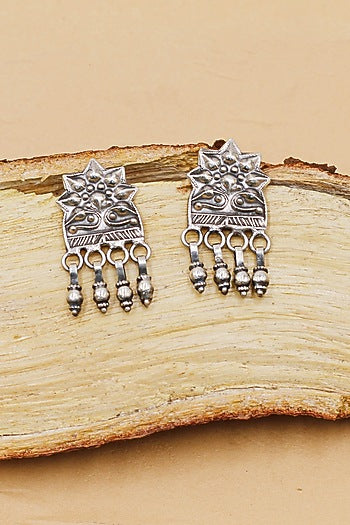 Oxidized Silver Finish Handcrafted Dangler Earrings In Sterling Silver