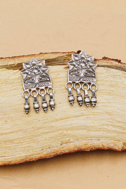 Oxidized Silver Finish Handcrafted Dangler Earrings In Sterling Silver