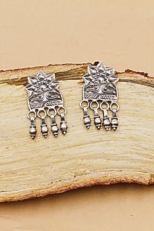 Oxidized Silver Finish Handcrafted Dangler Earrings In Sterling Silver